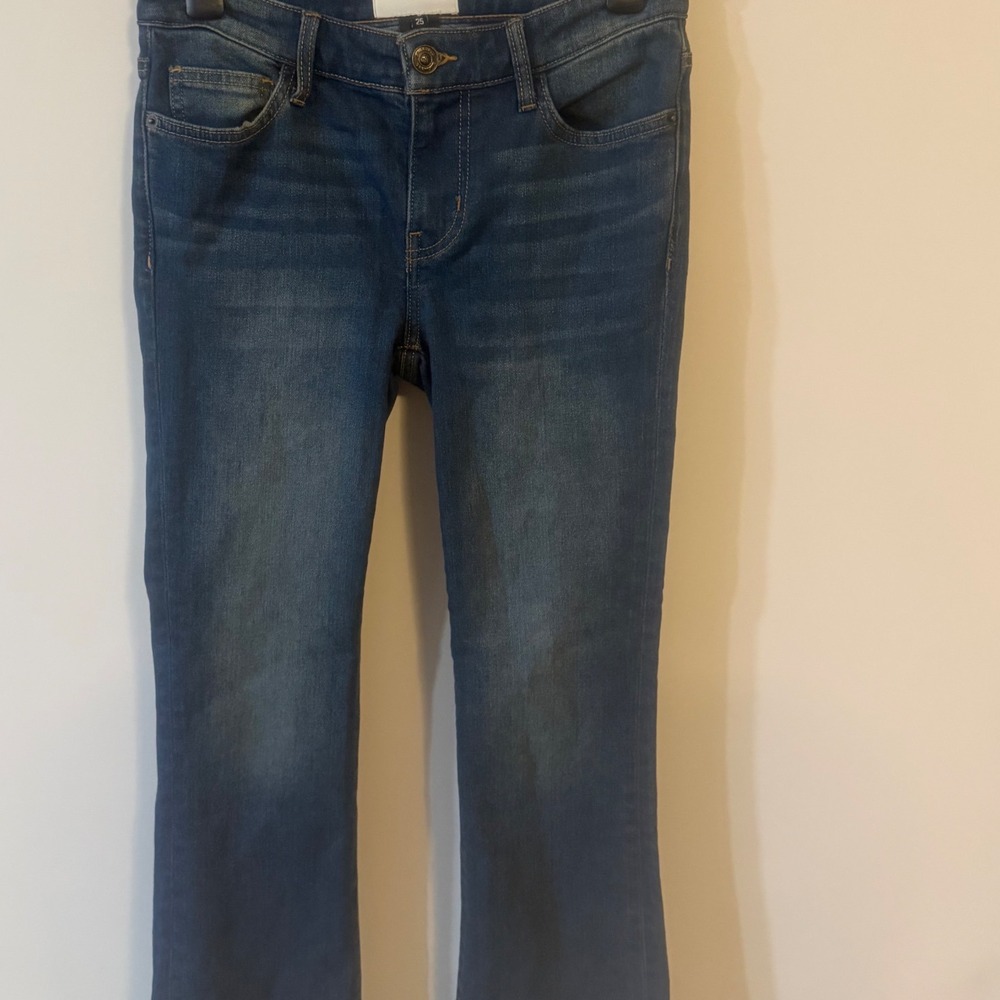 Current/Elliott Cropped Flare Jeans Size 25 Blue Dark Wash Stretch Denim